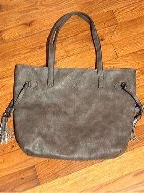 N.Gil Gray Faux Leather Tote Bag Tassel Shoulder Purse